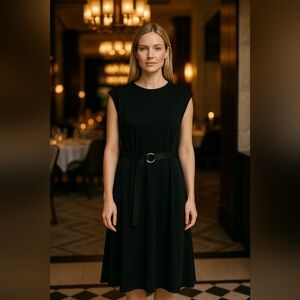 Joseph Ribkoff Cap Sleeve Belted Ring Decorative Dress